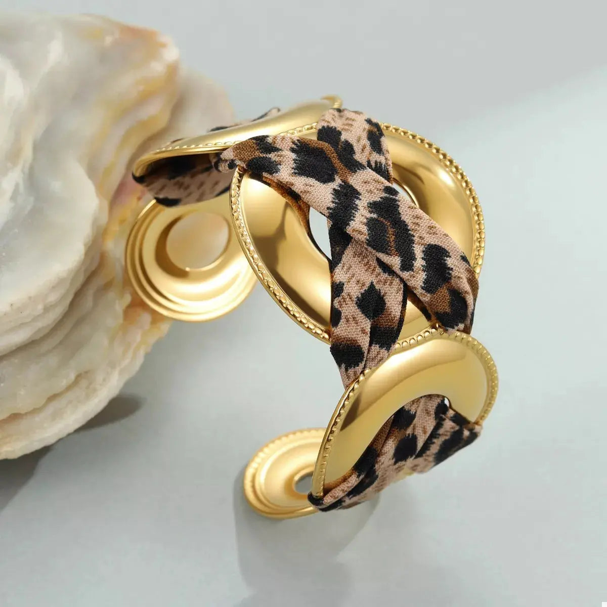 Leopard Ribbon 18K Gold-Plated Open Bracelet - SmileBen