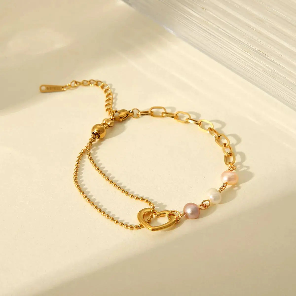 18K Gold-Plated Heart Pearl Bracelet - SmileBen