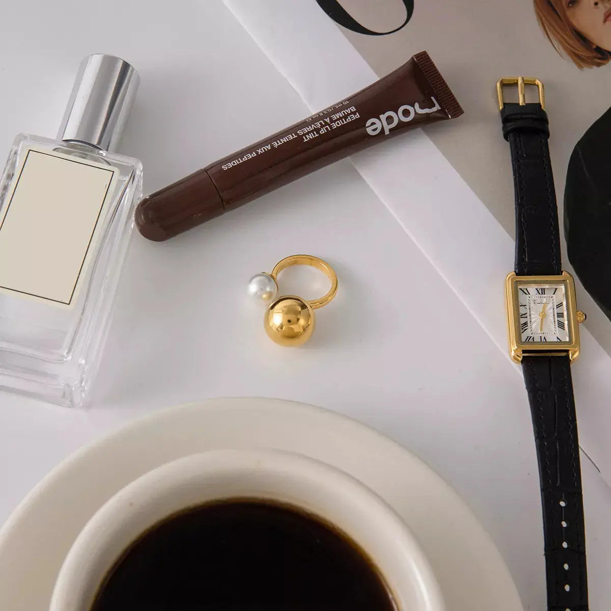 18K Gold-Plated Orb & Pearl Open Ring - SmileBen