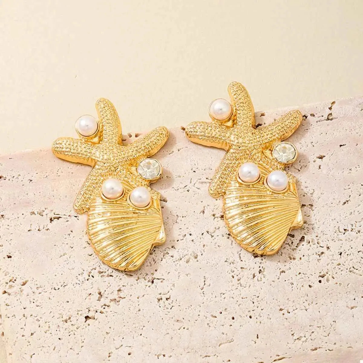 Ocean Starfish Shell Synthetic Pearl Drop Earrings - SmileBen