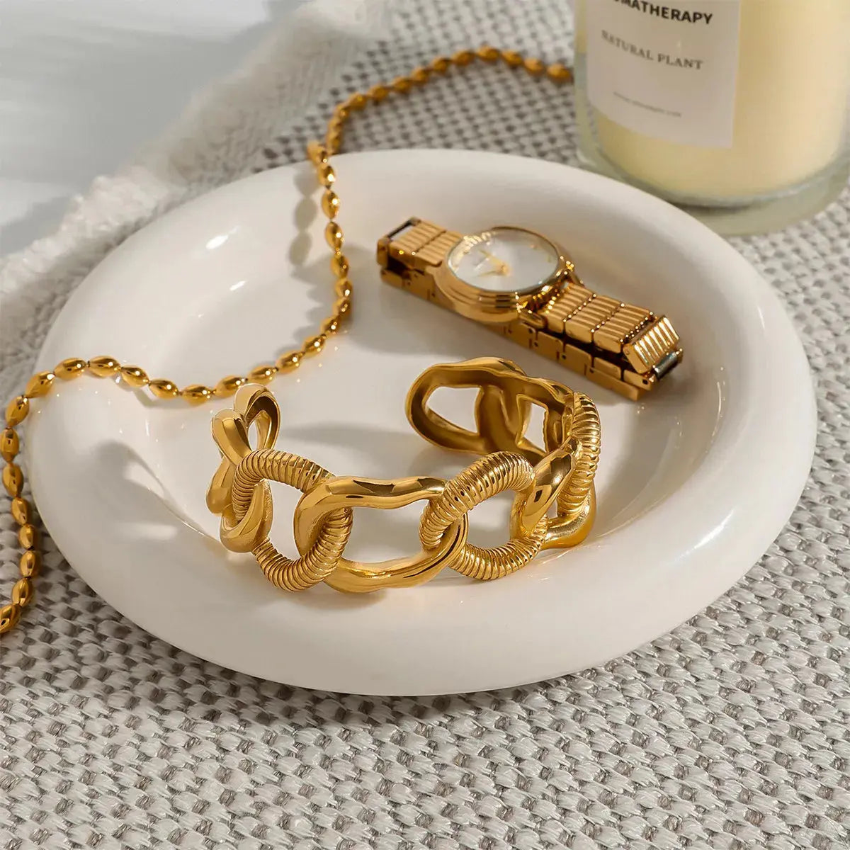 18K Gold-Plated Chain Link Open Bracelet - SmileBen