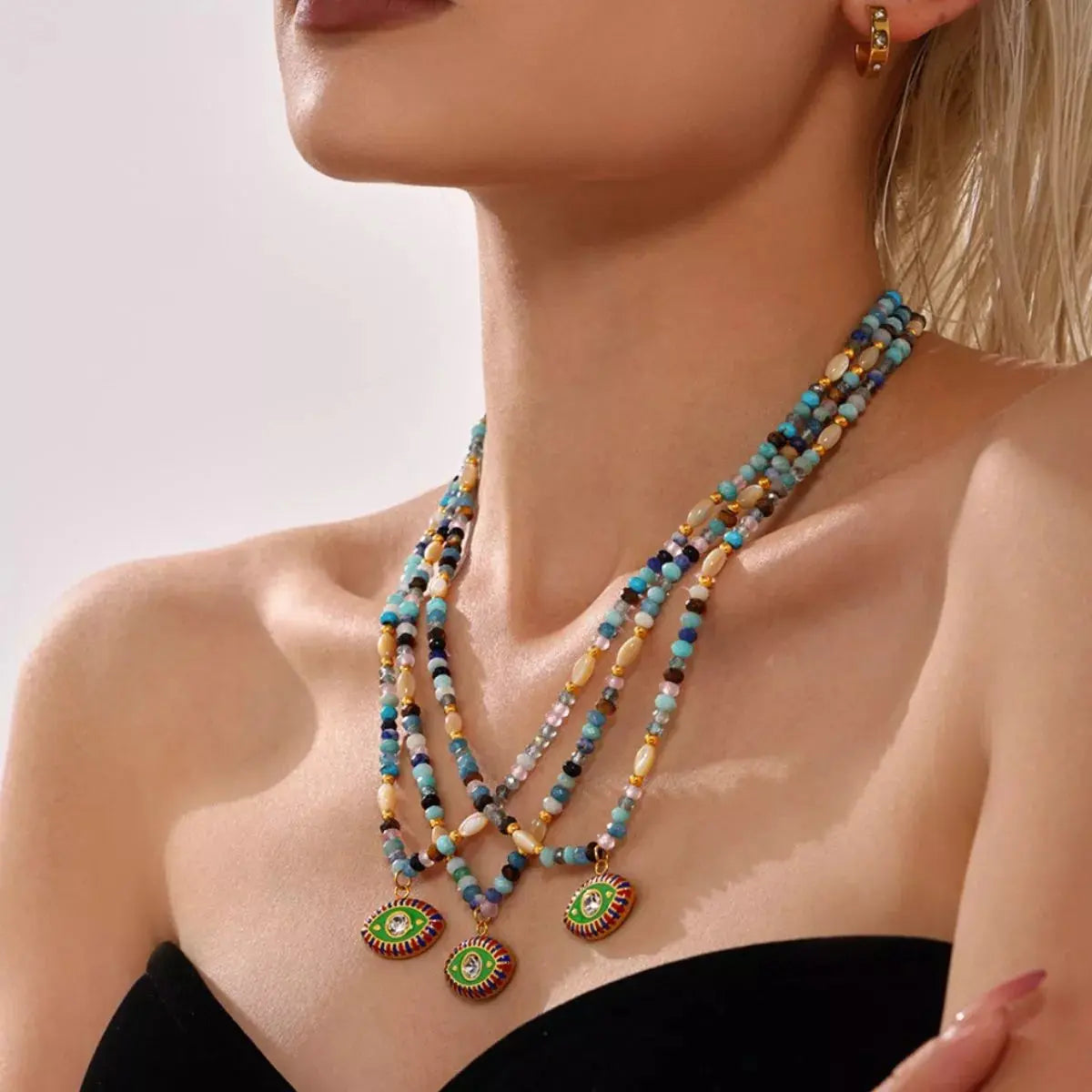 Zircon Bead Evil Eye Pendant Necklace - SmileBen