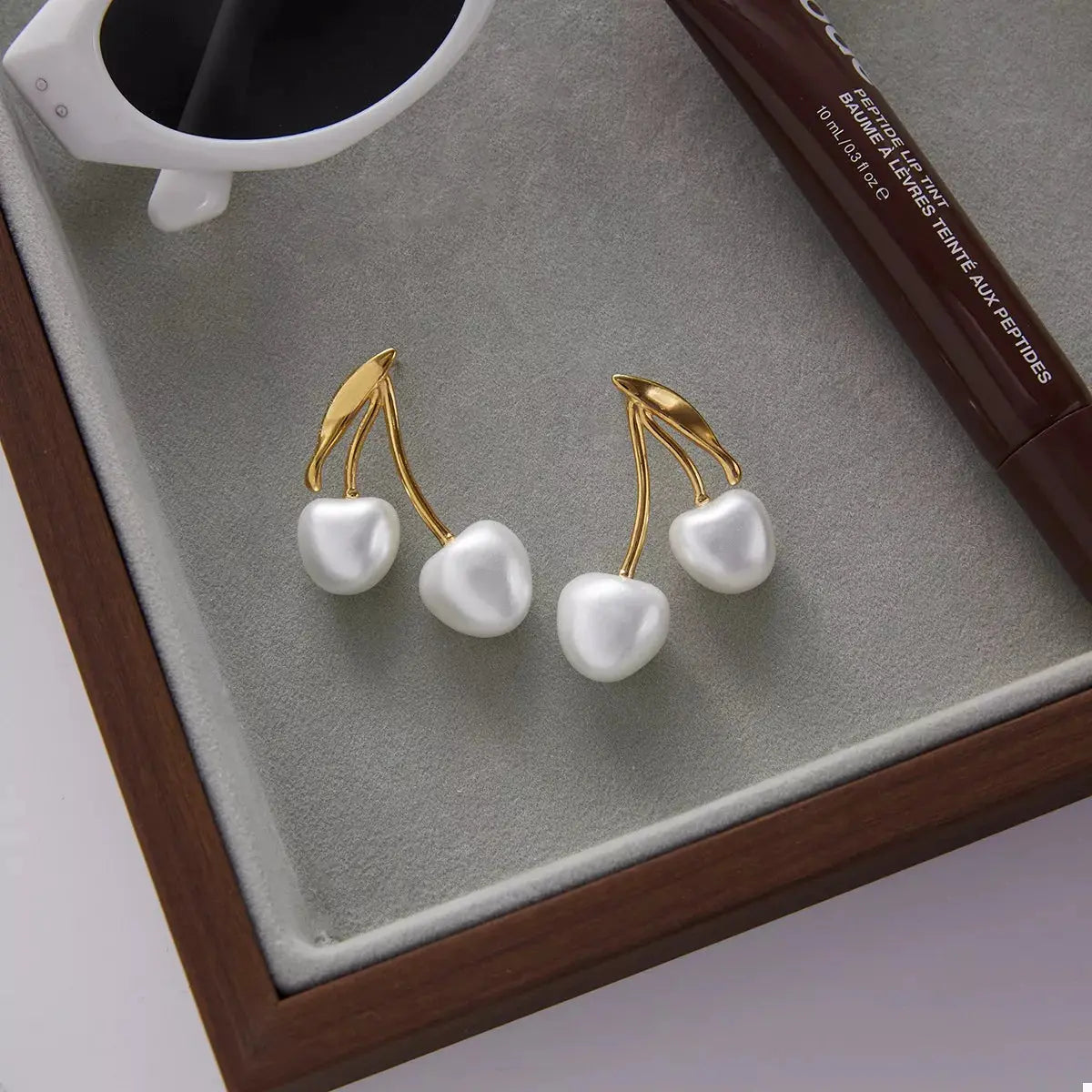 18K Gold-Plated Pearl Cherry Earrings - SmileBen