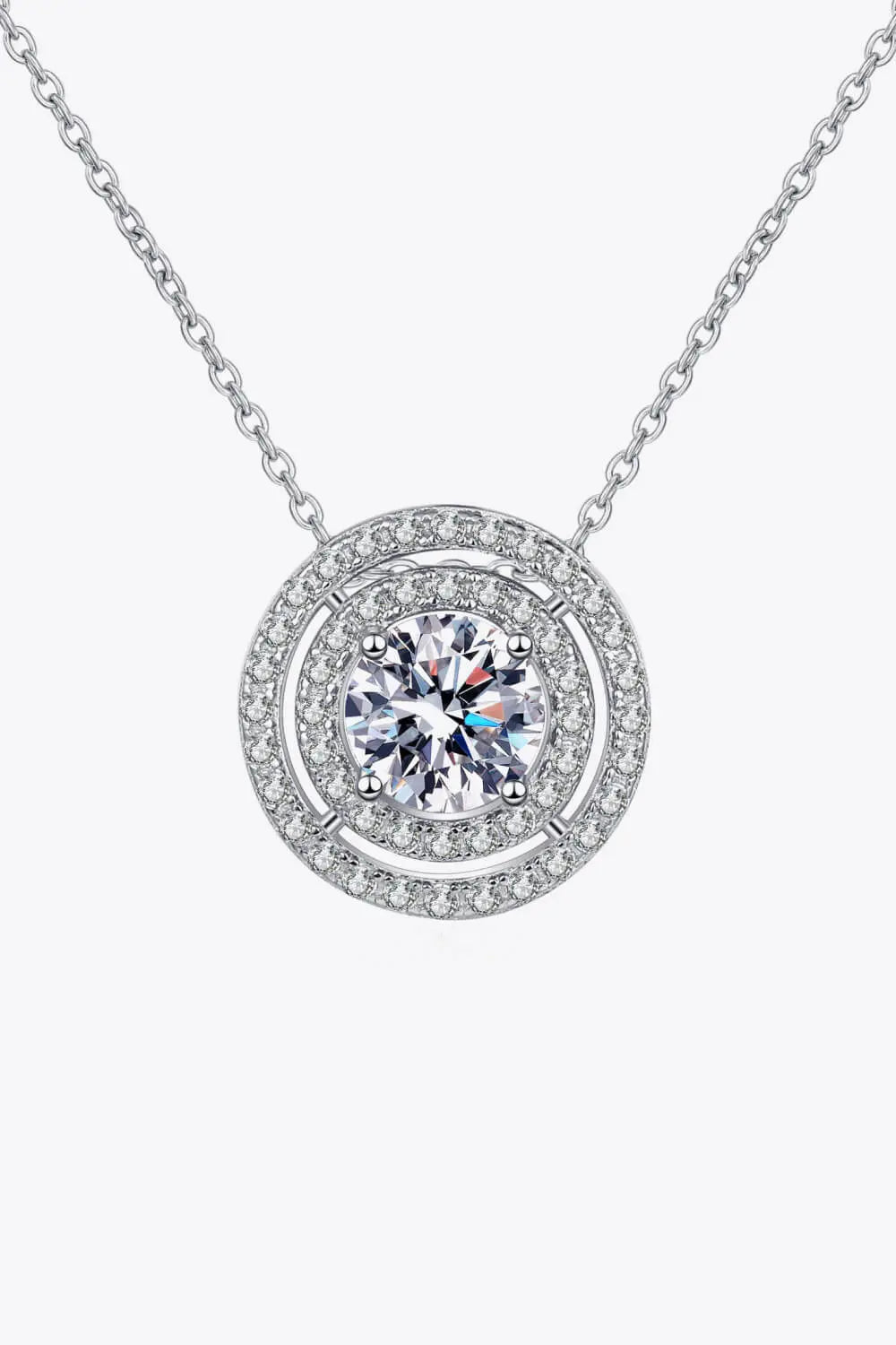 Moissanite Round Pendant Rhodium-Plated Necklace - SmileBen
