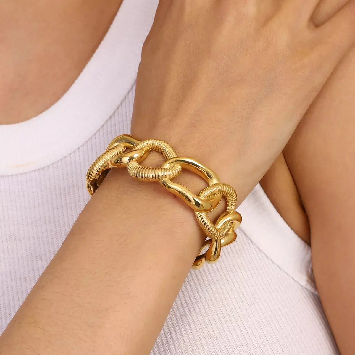 18K Gold-Plated Chain Link Open Bracelet - SmileBen