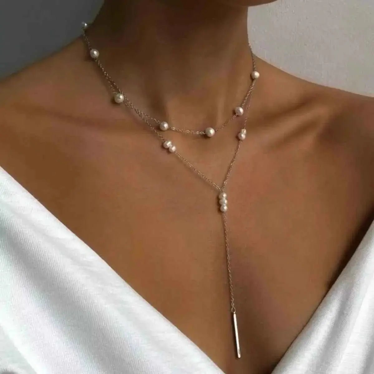 Double Layered Pearl Y - Shaped Necklace - SmileBen