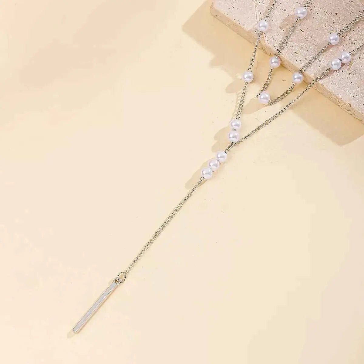 Double Layered Pearl Y - Shaped Necklace - SmileBen