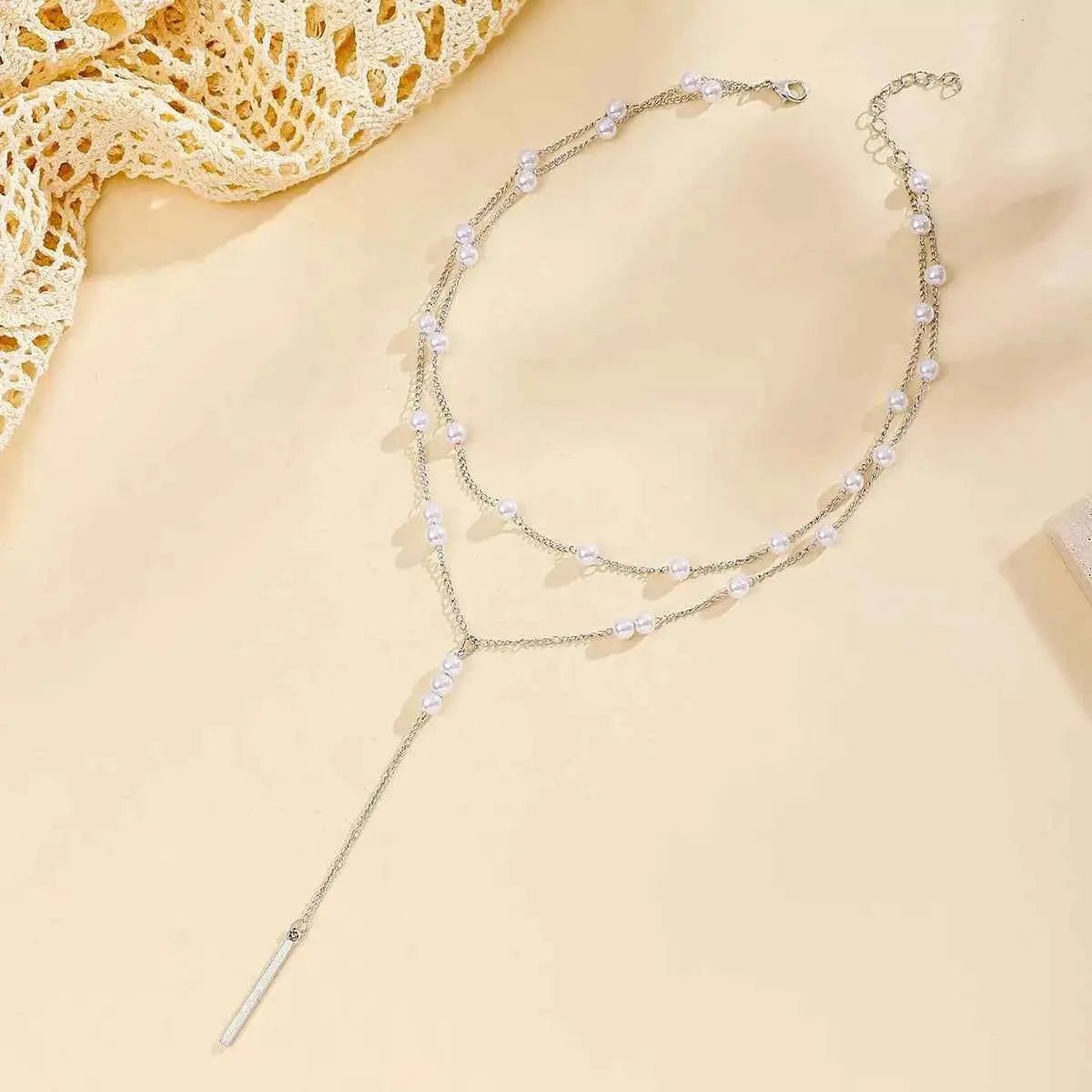 Double Layered Pearl Y - Shaped Necklace - SmileBen