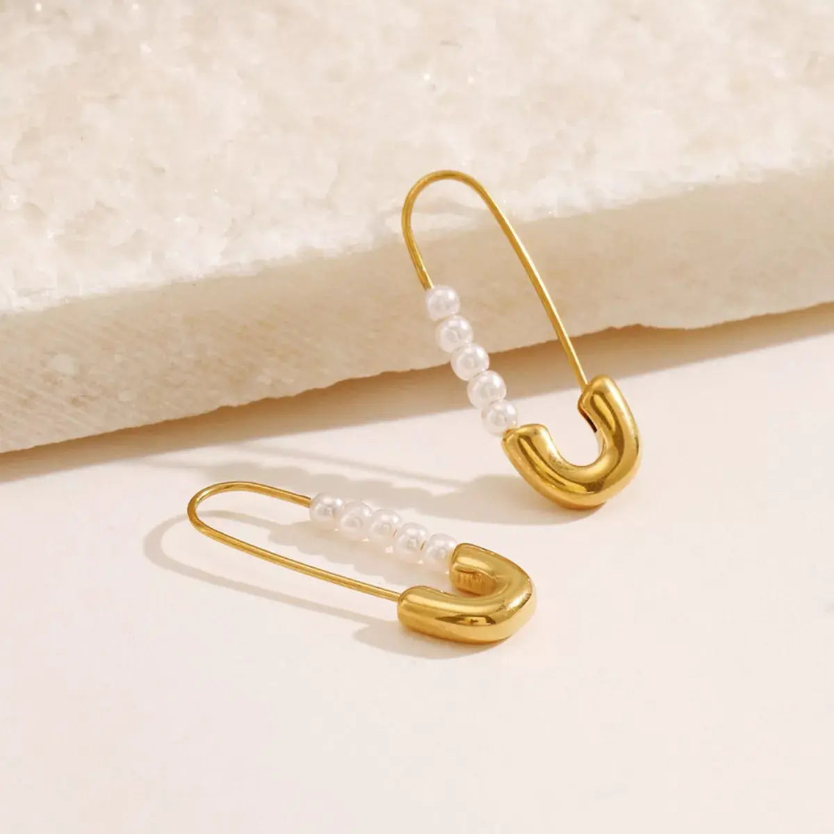Safety Pin Pearl Accent Earrings - SmileBen