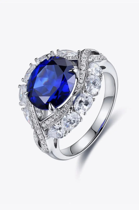 5 Carat Lab-Grown Sapphire Platinum-Plated Ring - SmileBen