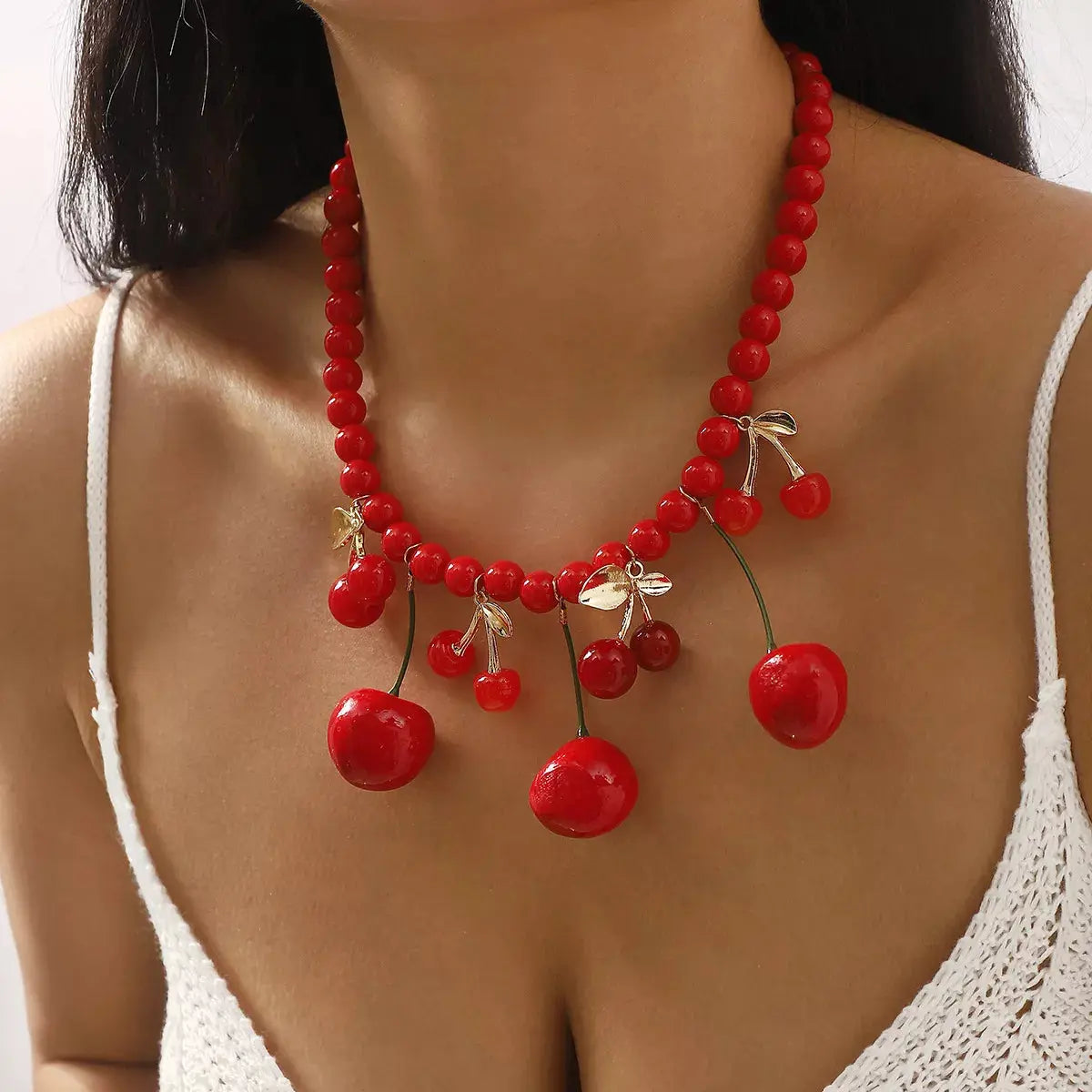 Cherry Beaded Charm Necklace - SmileBen