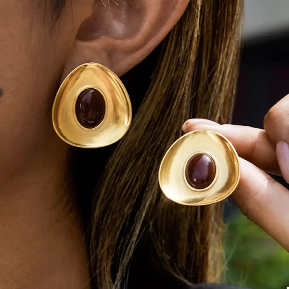 18K Gold-Plated Resin Stud Earrings - SmileBen