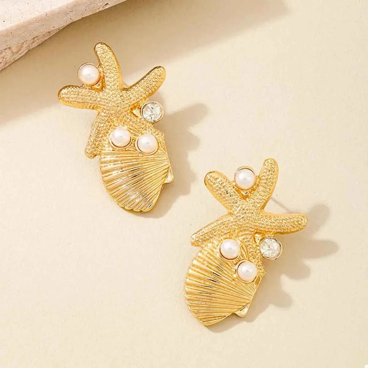 Ocean Starfish Shell Synthetic Pearl Drop Earrings - SmileBen