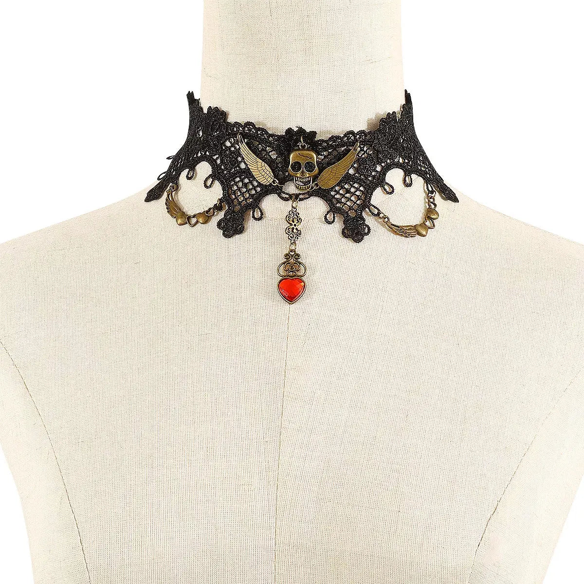 Halloween Lace Skull Necklace and Earrings Jewelry Set - SmileBen