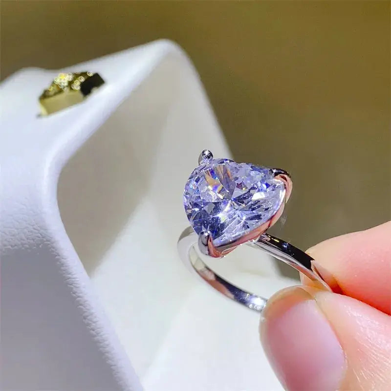 5 Carat 925 Sterling Silver Moissanite Heart Shape Ring - SmileBen