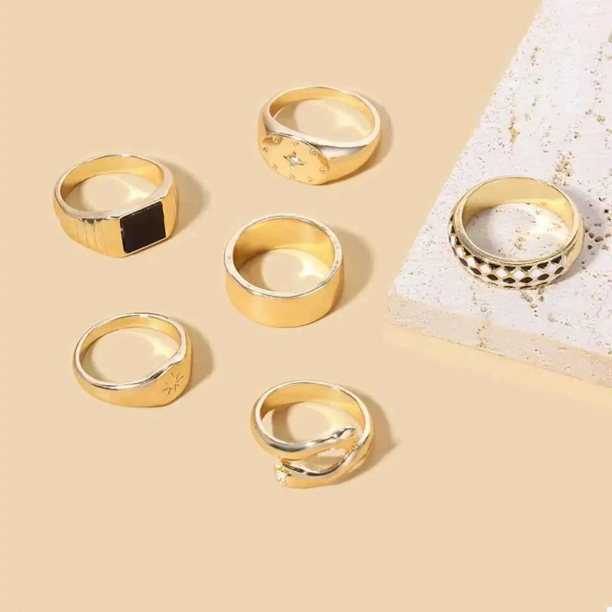 6 Piece 18K Gold-Plated Ring