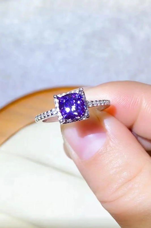 1 Carat Moissanite Platinum-Plated Square Ring - SmileBen