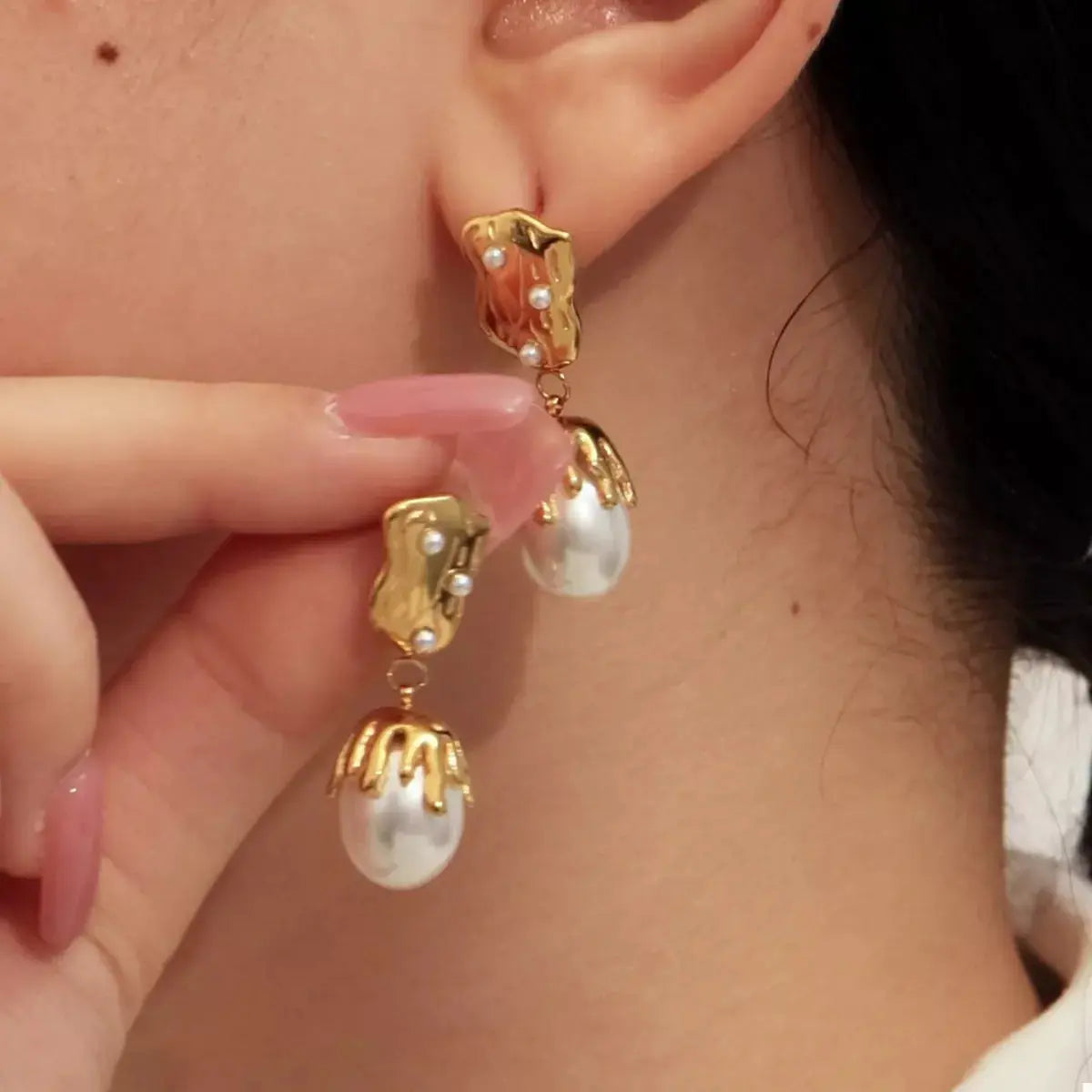 18K Gold-Plated Synthetic Pearl Drop Earrings - SmileBen