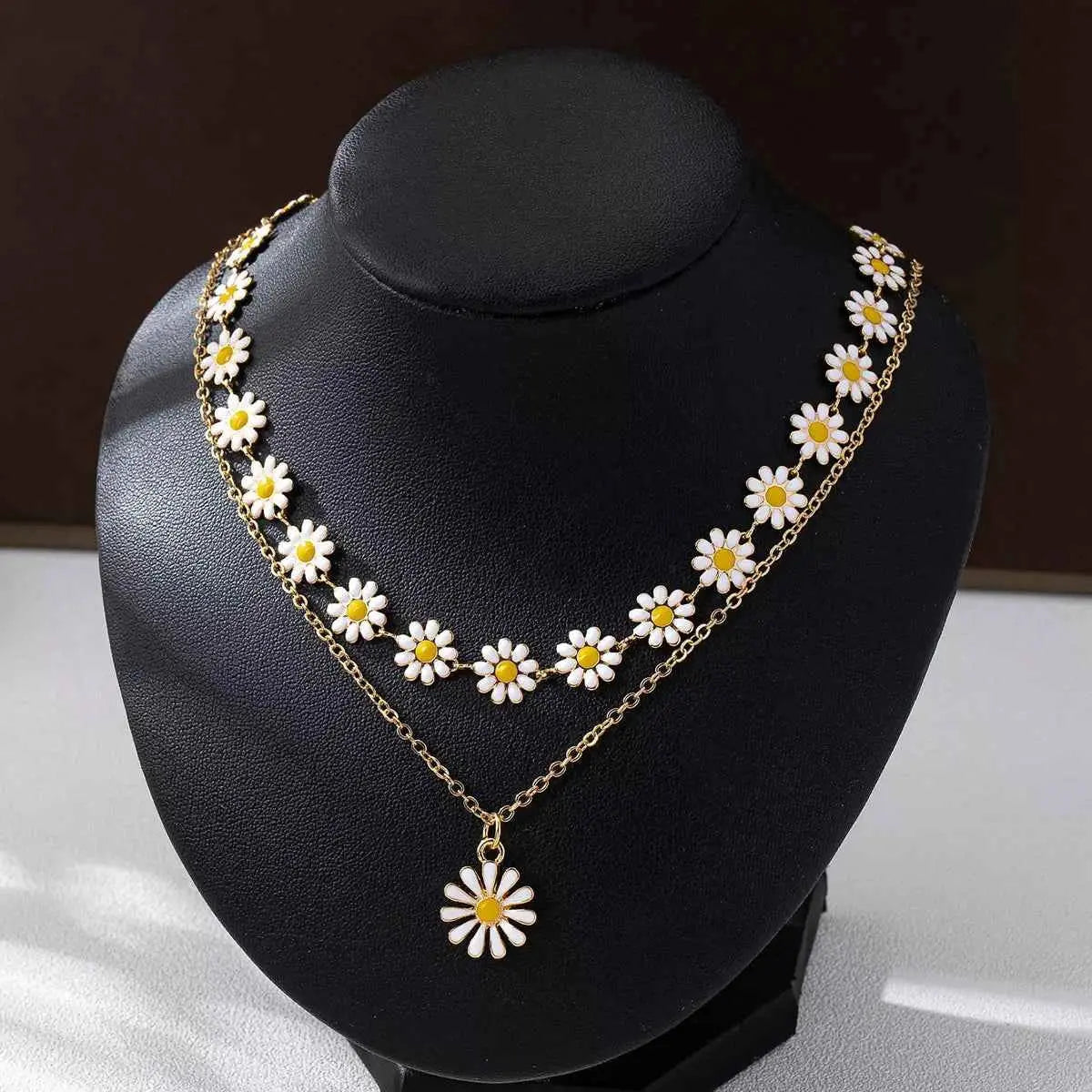 2 Piece 18K Gold-Plated Daisy Necklace - SmileBen
