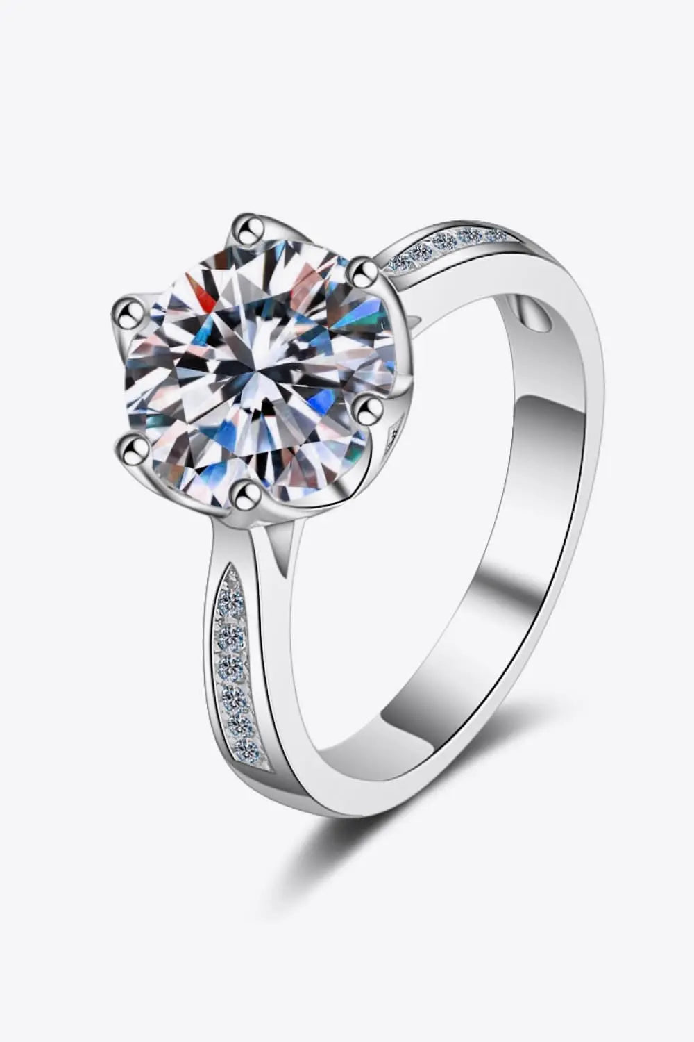 3 Carat Moissanite Rhodium-Plated Side Stone Ring - SmileBen