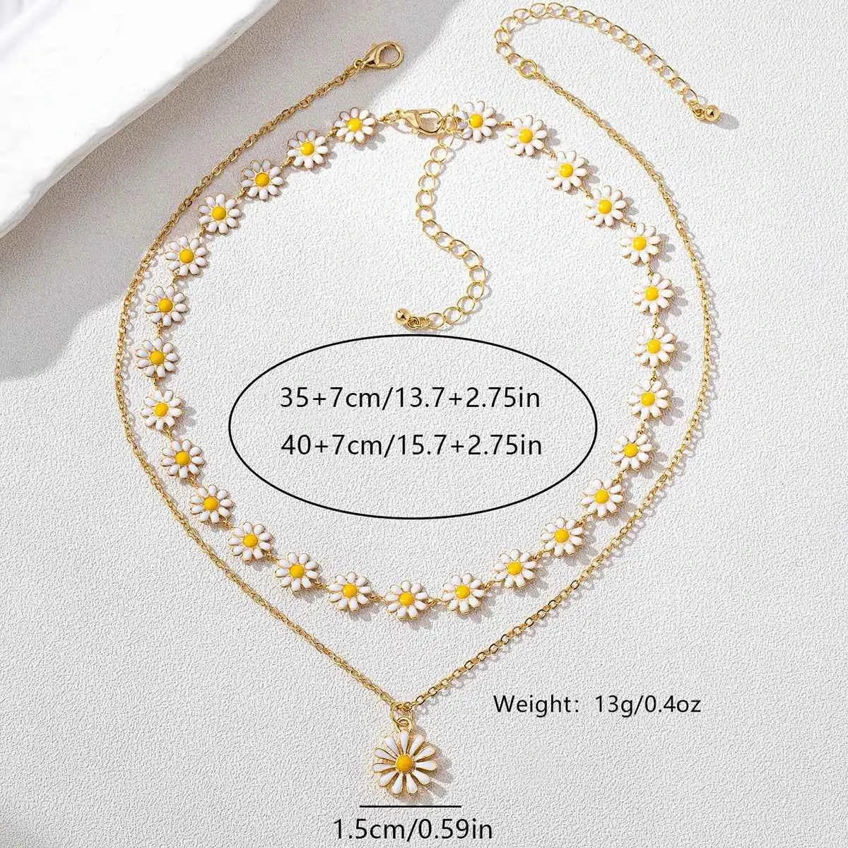 2 Piece 18K Gold-Plated Daisy Necklace - SmileBen