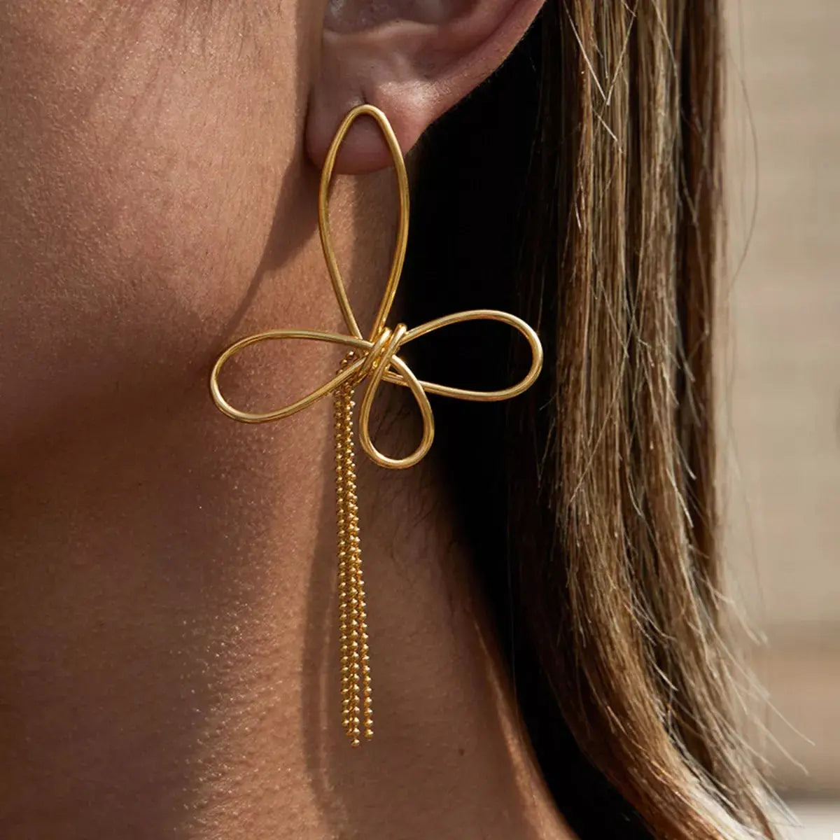 18K Gold-Plated Tassel Bow Earrings - SmileBen