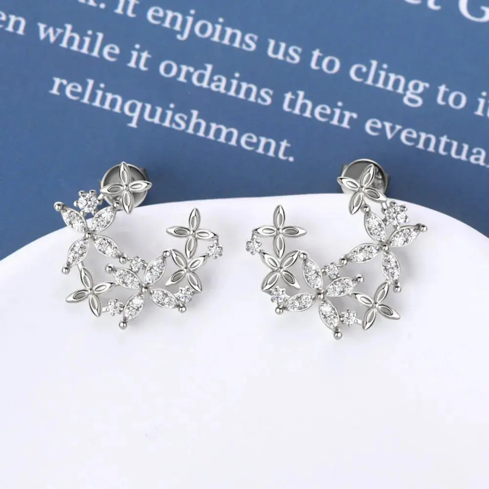 925 Sterling Silver Moissanite Lucky Clover Earrings - SmileBen