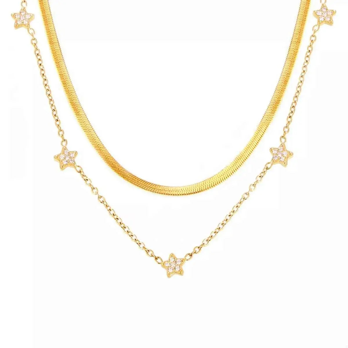 2-Piece 18K Gold-Plated Necklace with Zircon Accents