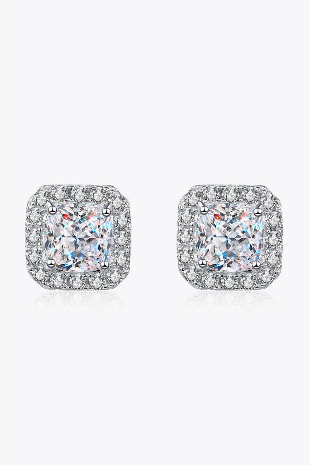 925 Sterling Silver Inlaid 2 Carat Moissanite Square Stud Earrings - SmileBen