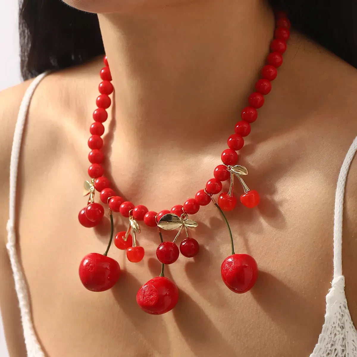 Cherry Beaded Charm Necklace - SmileBen