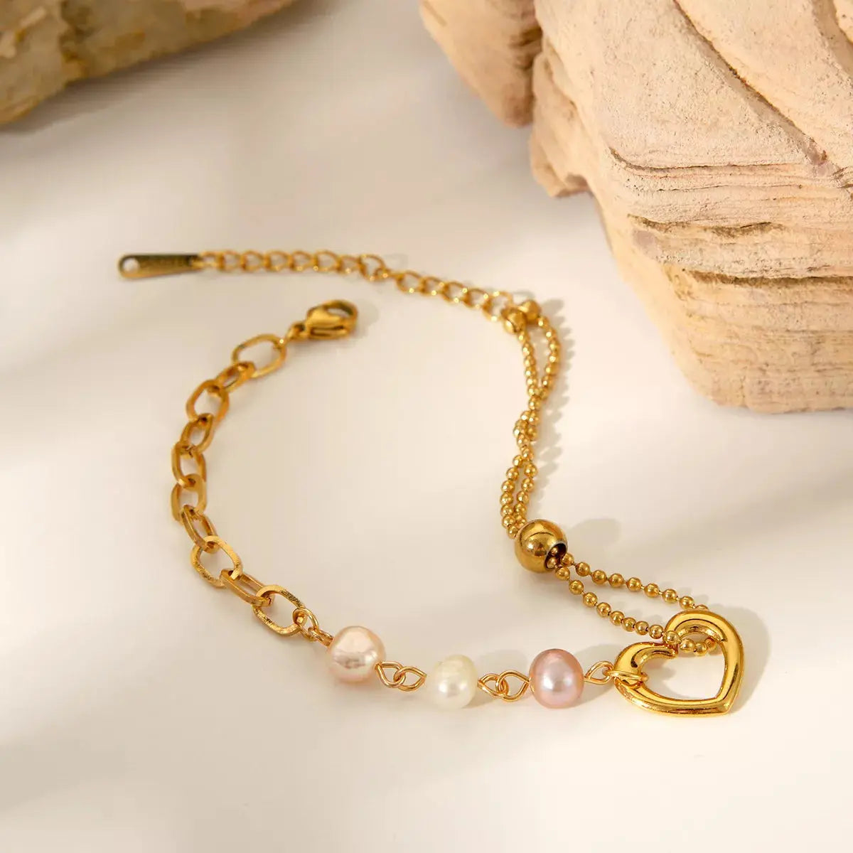 18K Gold-Plated Heart Pearl Bracelet - SmileBen