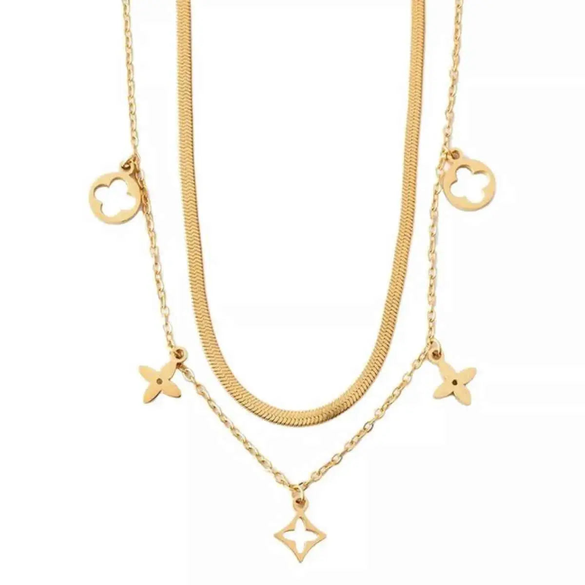 18K Gold-Plated Double Layered Charm Necklace
