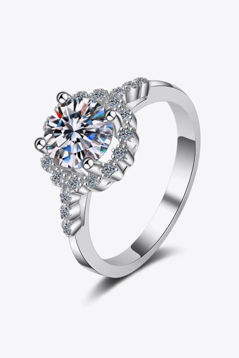 1 Carat Moissanite Rhodium-Plated Halo Ring - SmileBen