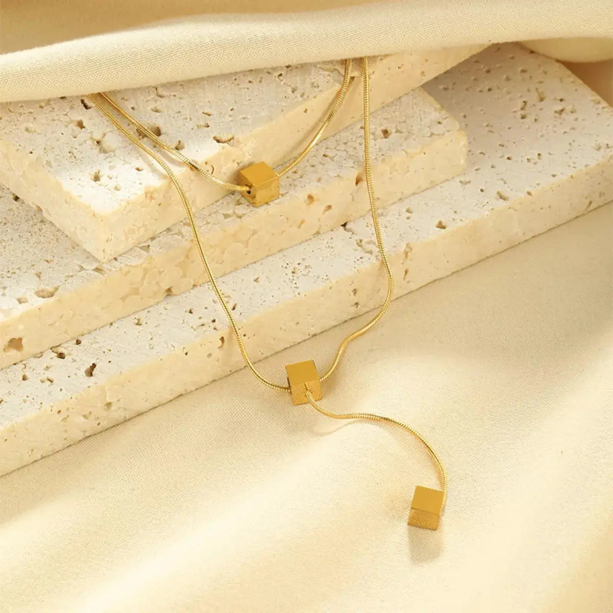 18K Gold-Plated Double Layered Geometric Necklace - SmileBen
