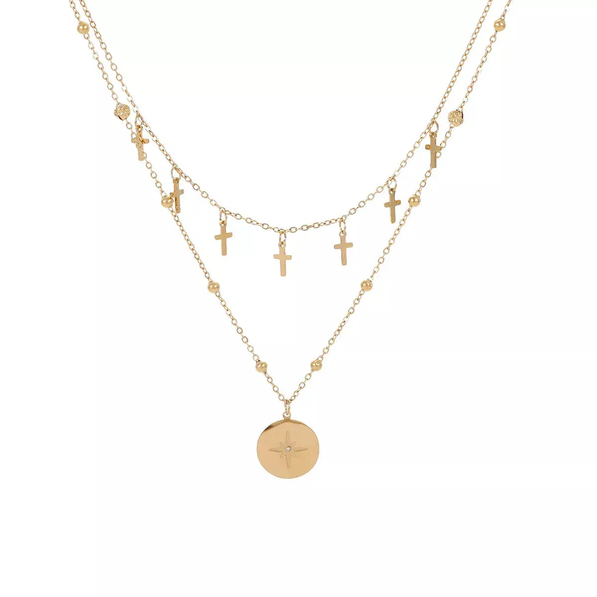 18K Gold-Plated Cross Double Layered Pendant Necklace - SmileBen