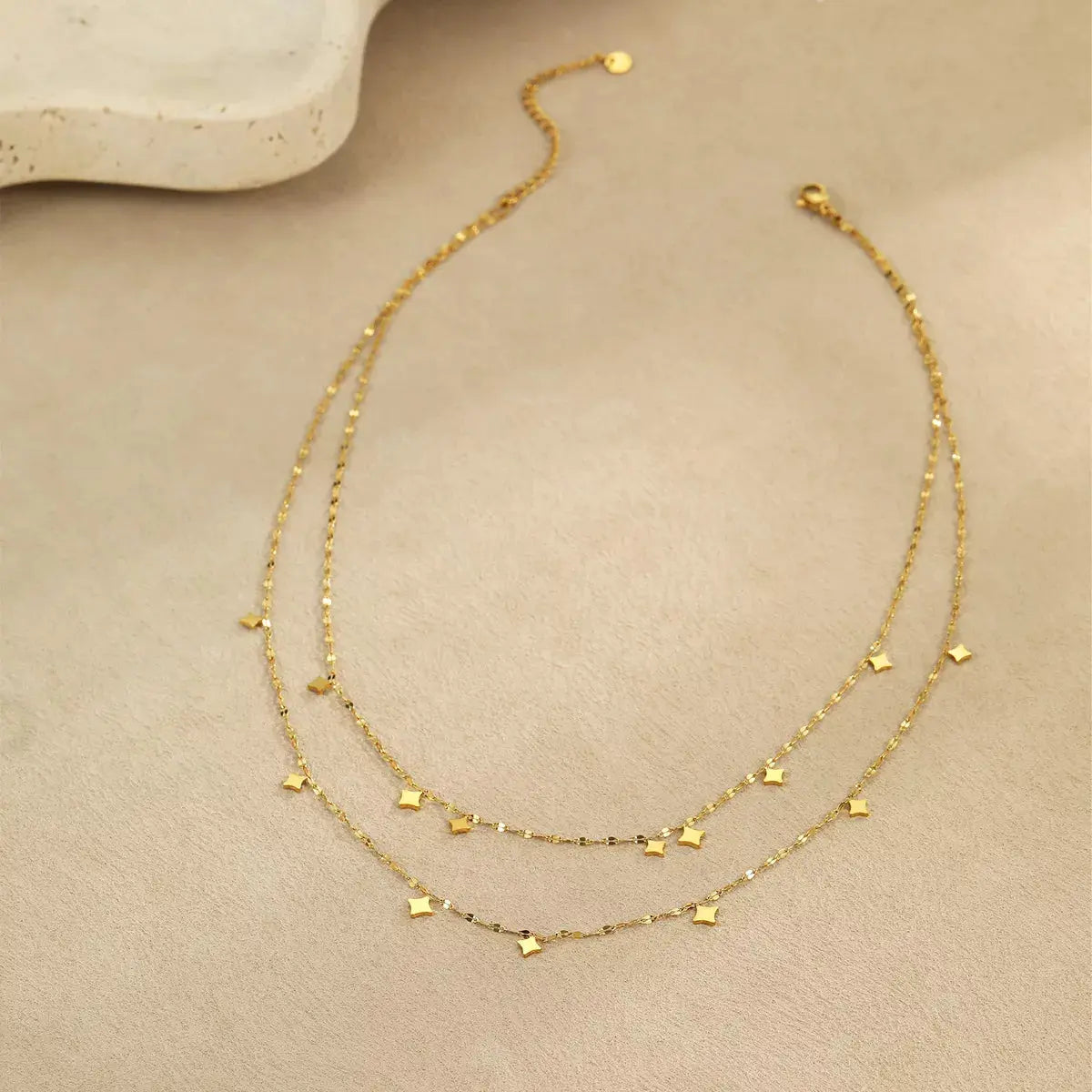 18K Gold-Plated Layered Star Charm Necklace - SmileBen
