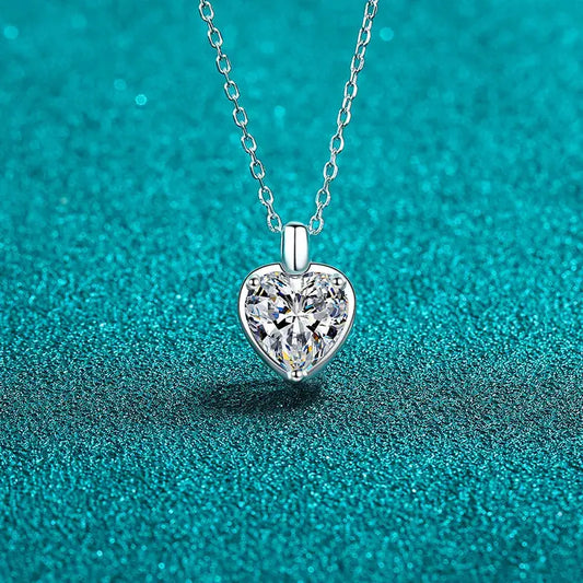 2 Carat Moissanite 925 Sterling Silver Heart Shape Necklace - SmileBen
