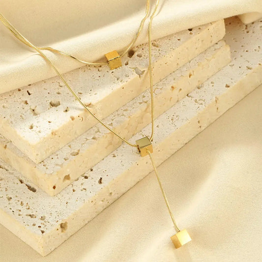 18K Gold-Plated Double Layered Geometric Necklace - SmileBen