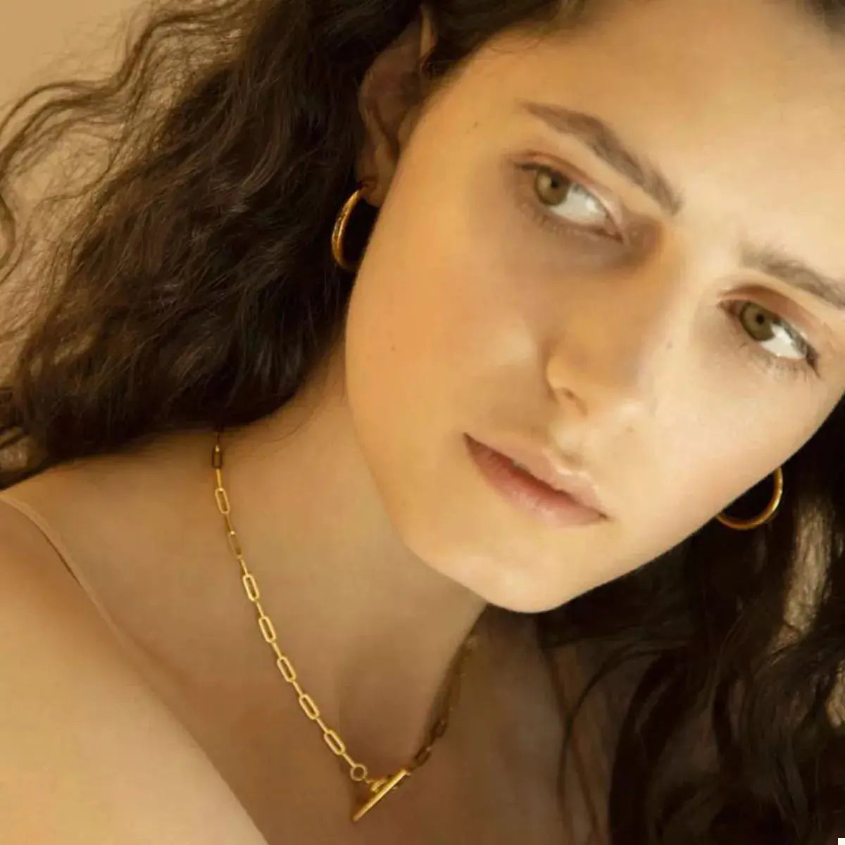 18K Gold-Plated Chain Link Toggle Clasp Necklace - SmileBen