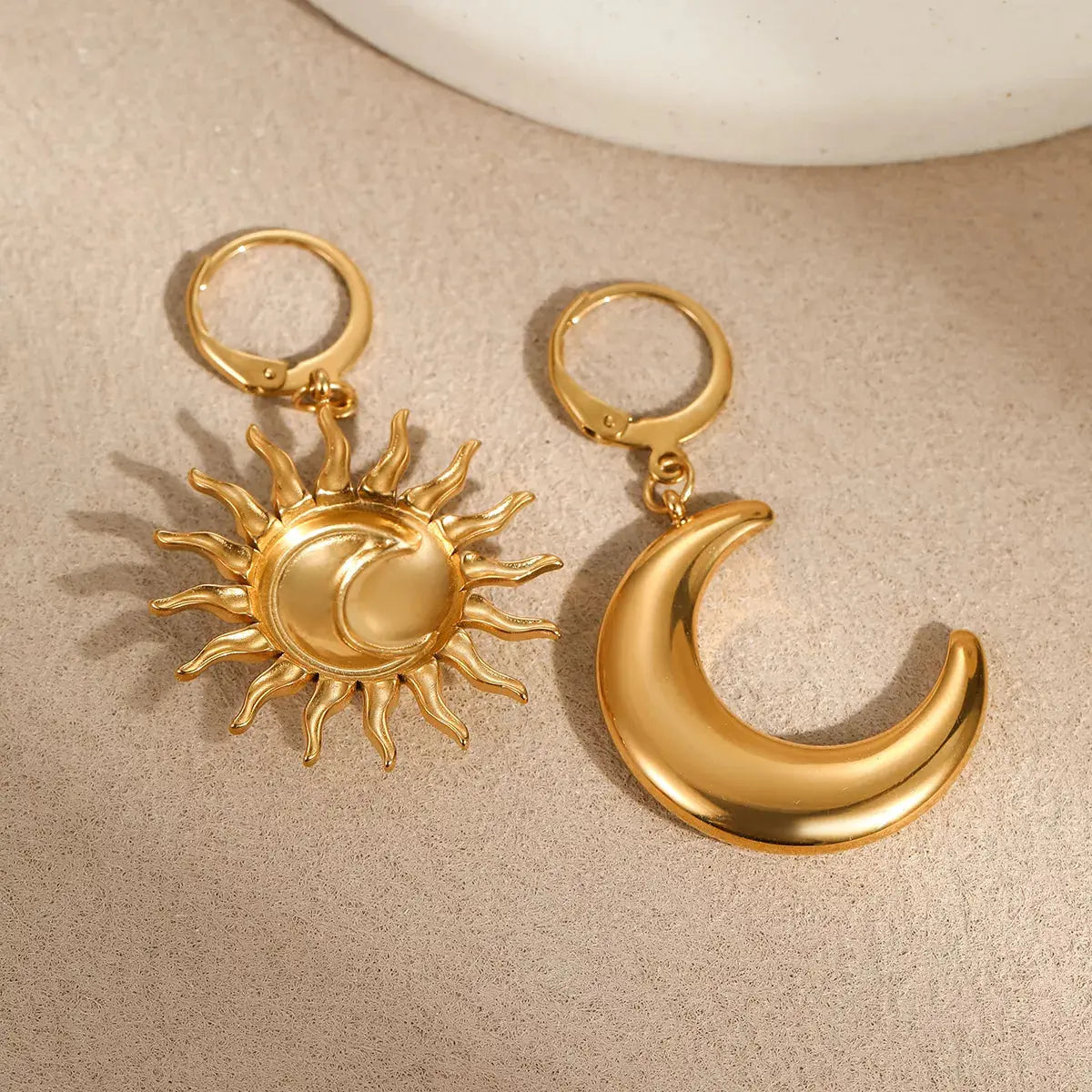 18K Gold-Plated Asymmetrical Sun & Moon Earrings - SmileBen