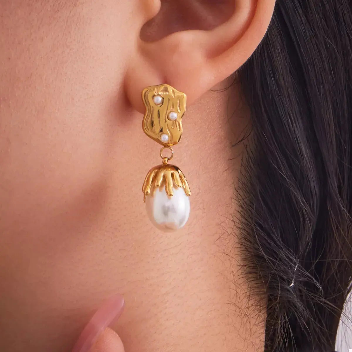 18K Gold-Plated Synthetic Pearl Drop Earrings - SmileBen