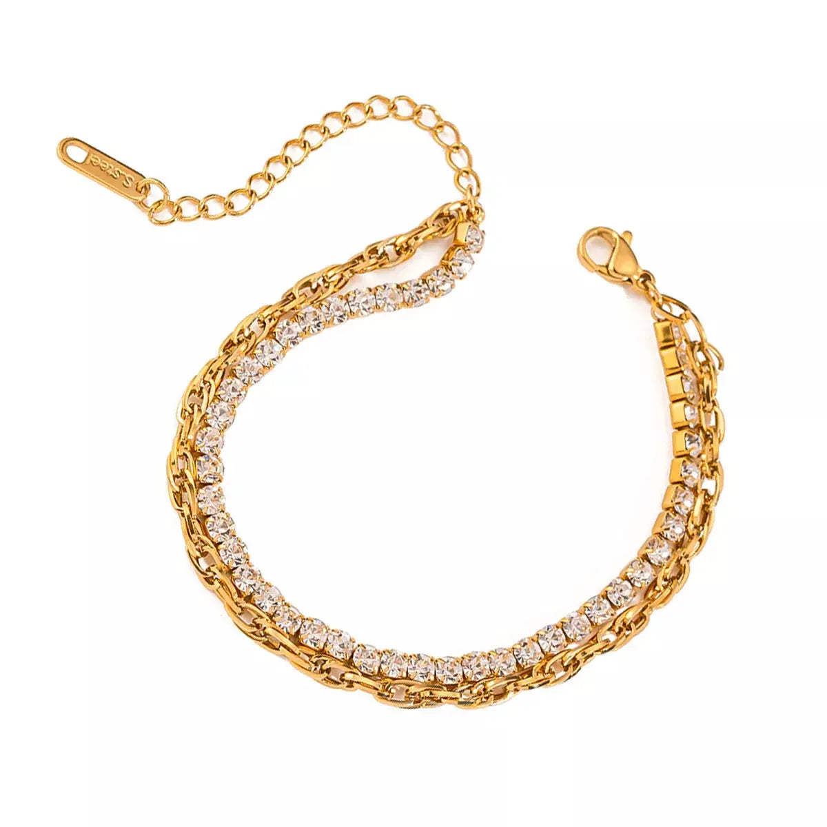 18K Gold-Plated Rhinestone Double Layered Bracelet - SmileBen