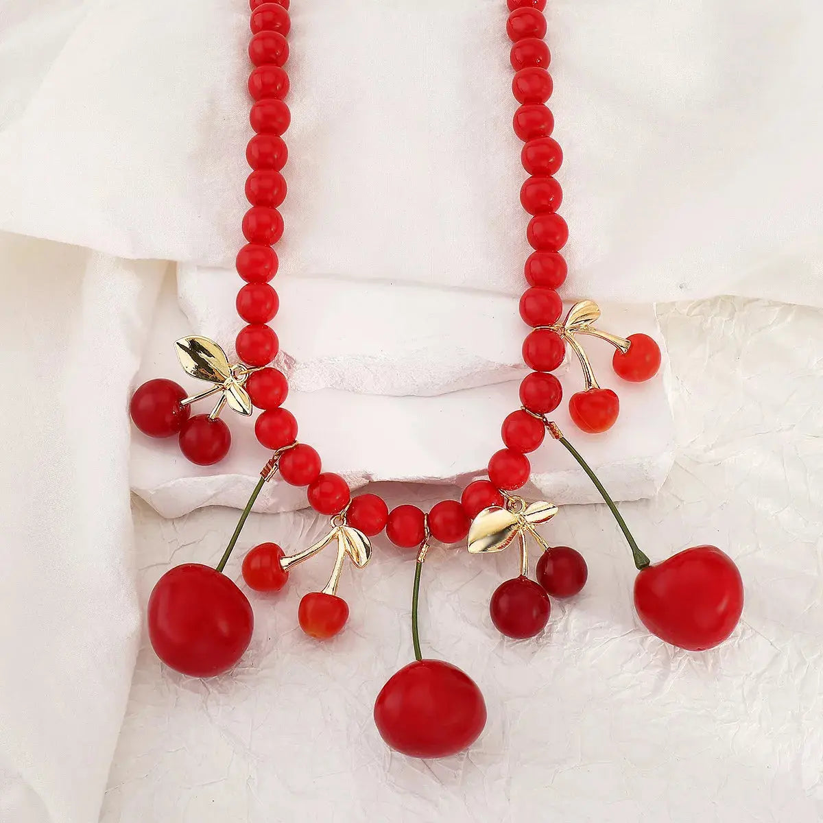 Cherry Beaded Charm Necklace - SmileBen