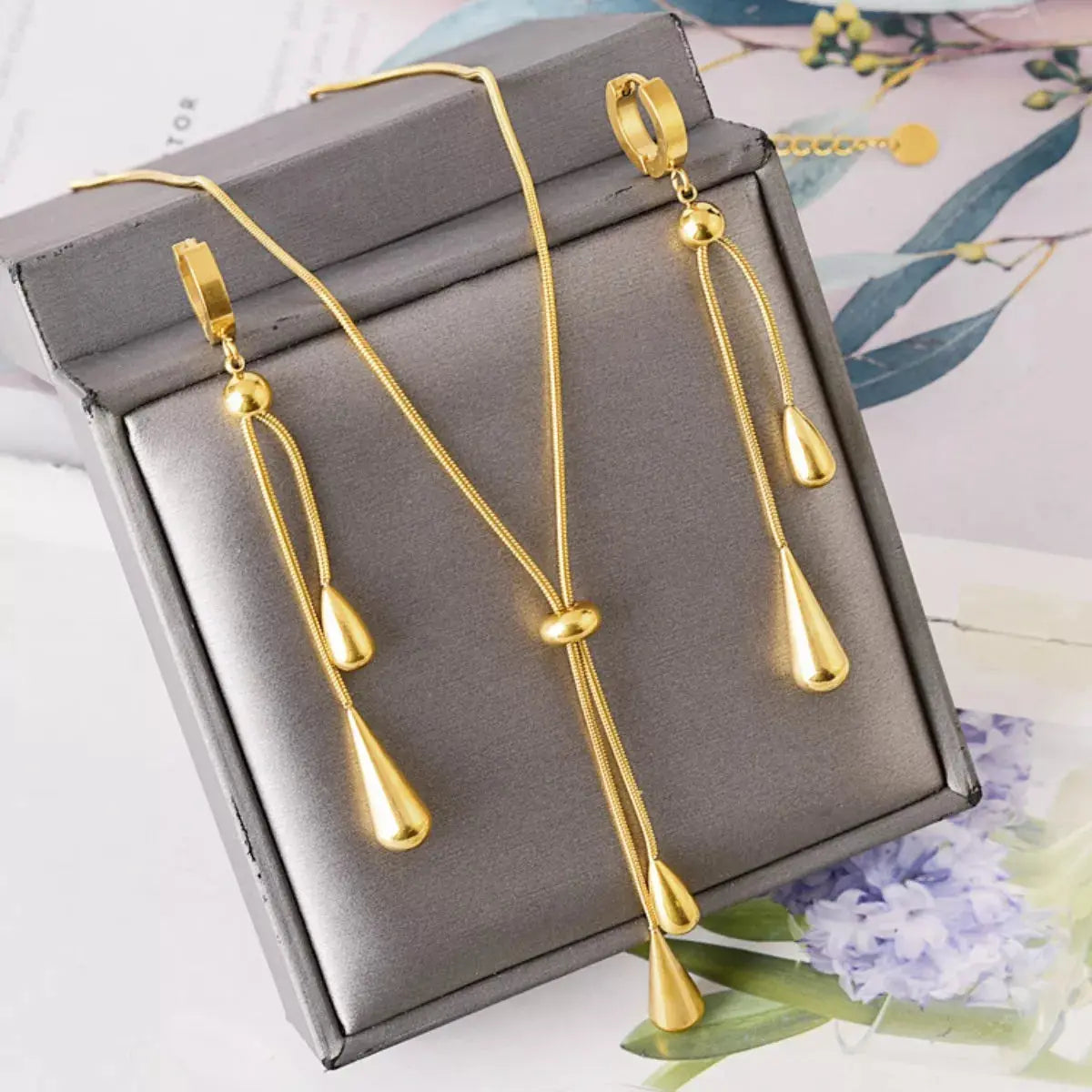 Teardrop Pendant Necklace and Earrings Jewelry Set - SmileBen