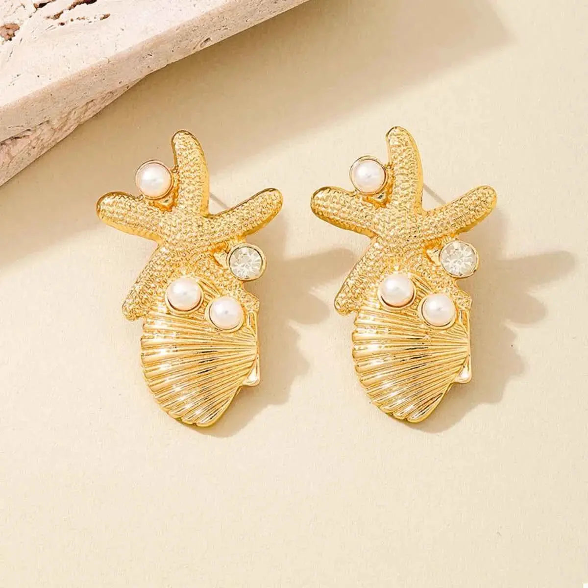 Ocean Starfish Shell Synthetic Pearl Drop Earrings - SmileBen