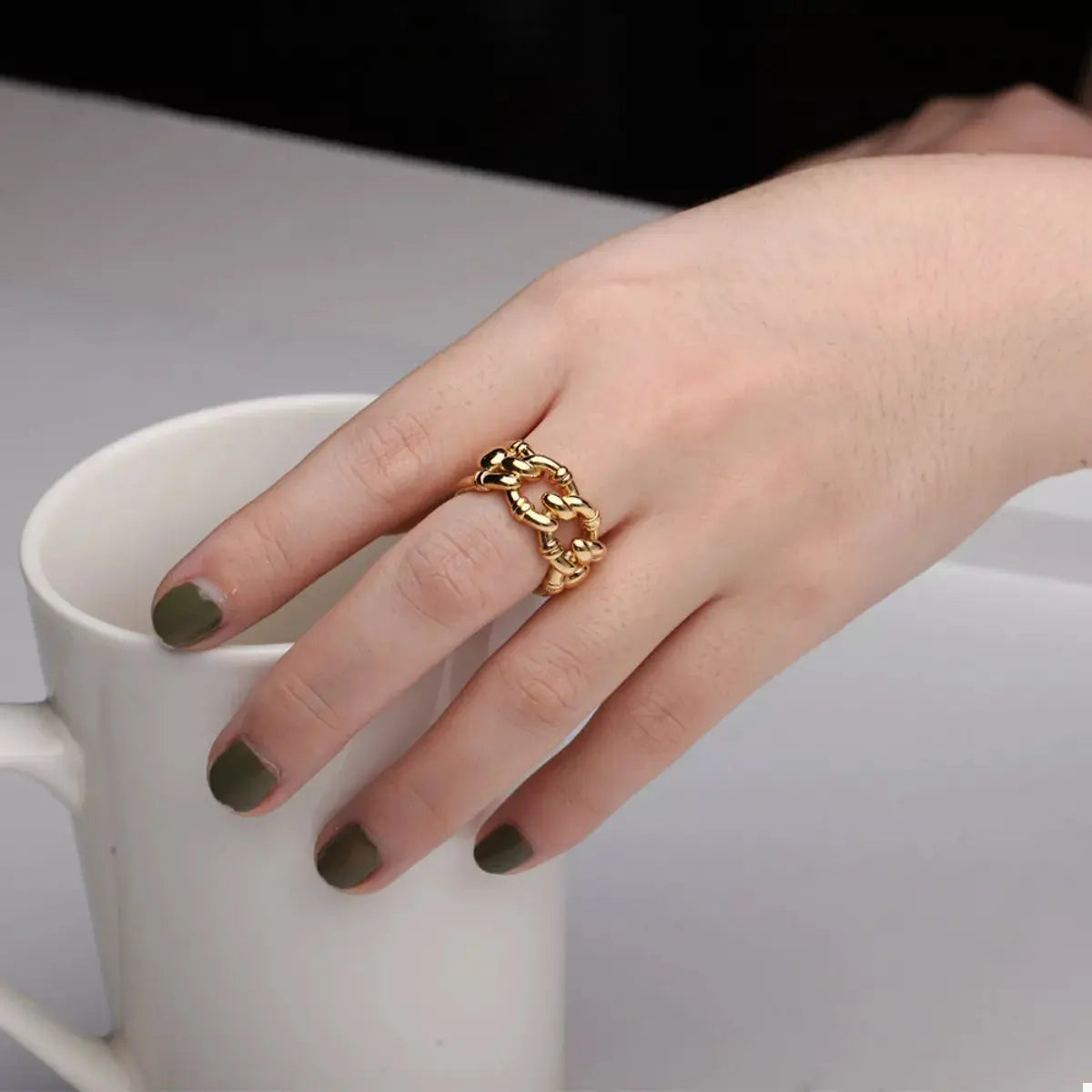 18K Gold-Plated Chain Link Open Ring - SmileBen