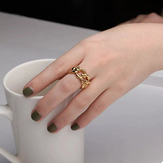 18K Gold-Plated Chain Link Open Ring - SmileBen