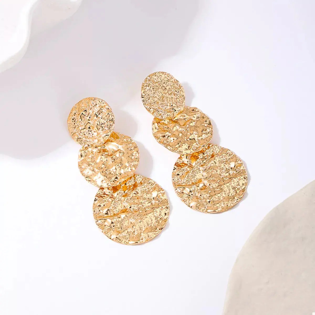 18K Gold-Plated Round Layered Textured Earrings - SmileBen