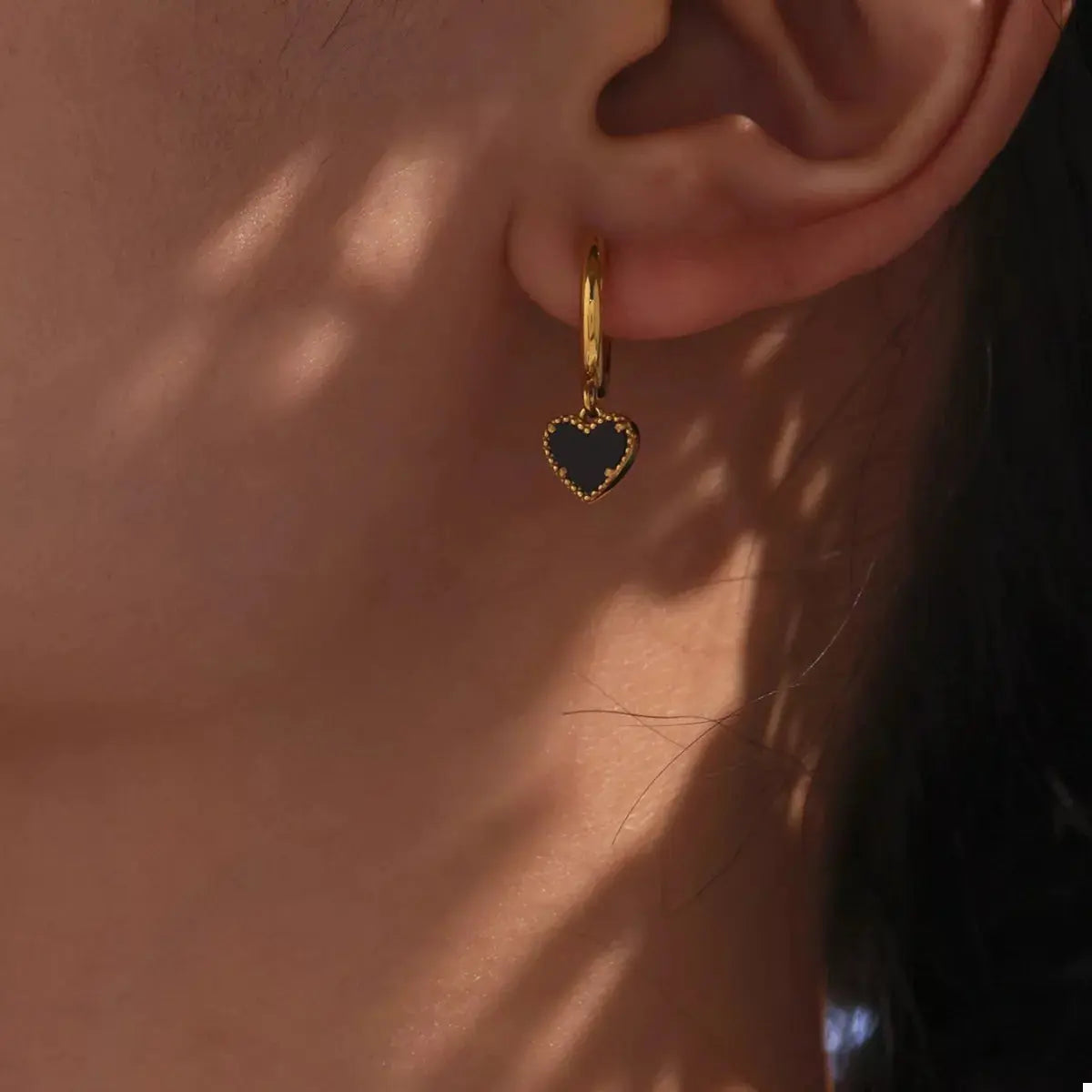 18K Gold-Plated Hoop Earrings with Heart Pendant - SmileBen