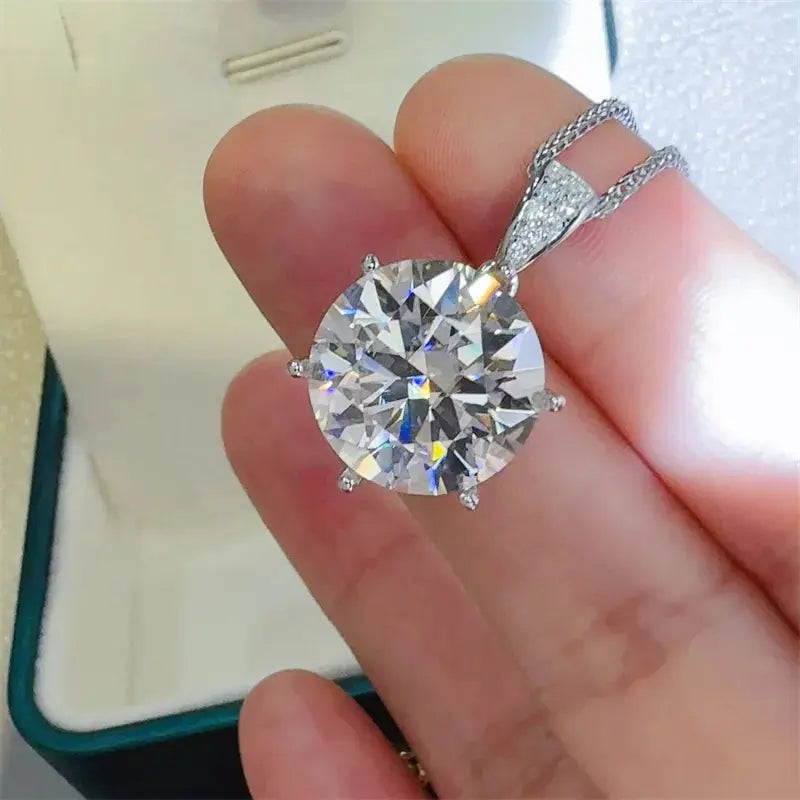 10 Carat Moissanite 925 Sterling Silver Pendant Necklace - SmileBen